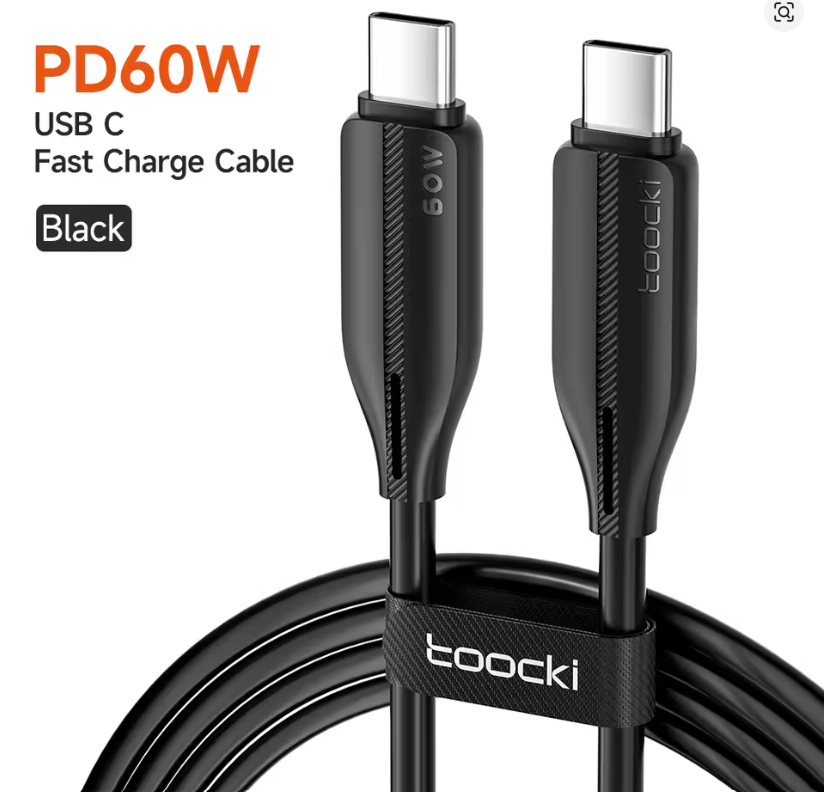 Cabo Toocki USB-C para USB-C 60W 3 Metros Emborrachado